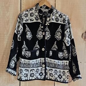 Flashback Heavy Tapestry Jacket Cotton Rayon Black White Small